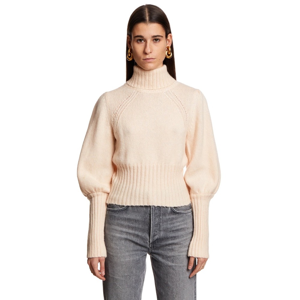 Baum Und Pferdgarten Catarina Cream Wool Alpaca Puff Sleeve Turtleneck Sweater M